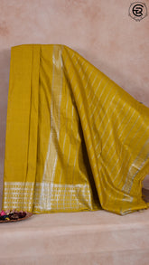 Mustard Yellow With Silver Zari Banarasi Warm Silk Saree